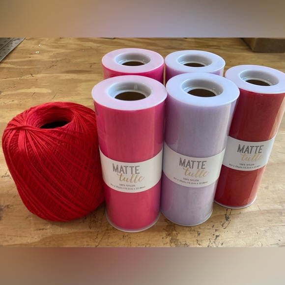 Arts And Crafts Supplies. Matte Tulle Rolls in Pink, Purple, and Red. Red Twine. - Picture 1 of 1